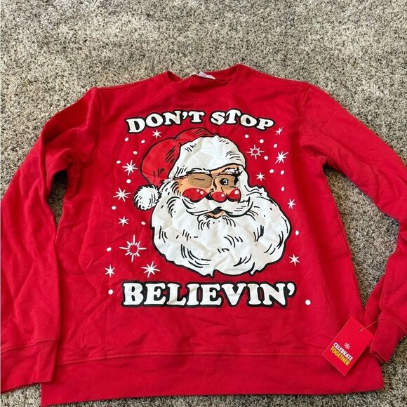 Celebrate Together Other - Red Crewneck Sweater with Santa and Festive Design